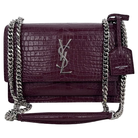 Saint Laurent Medium Sunset Schultertasche aus burgunderrotem Leder mit Krokodilprägung - Image 1