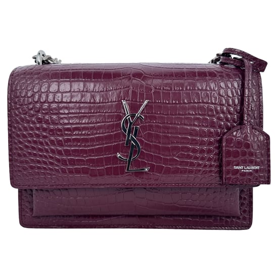 Saint Laurent Medium Sunset Schultertasche aus burgunderrotem Leder mit Krokodilprägung - Image 2