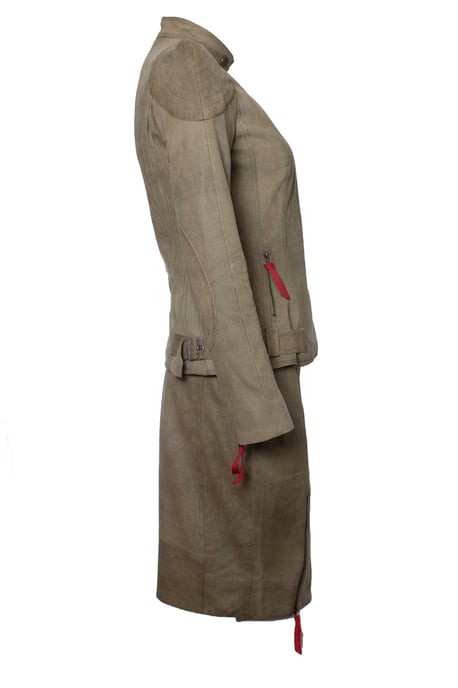 Christian Dior, grüne Wildleder-Bikerjacke und Rock - Image 3