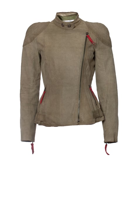 Christian Dior, grüne Wildleder-Bikerjacke und Rock - Image 5