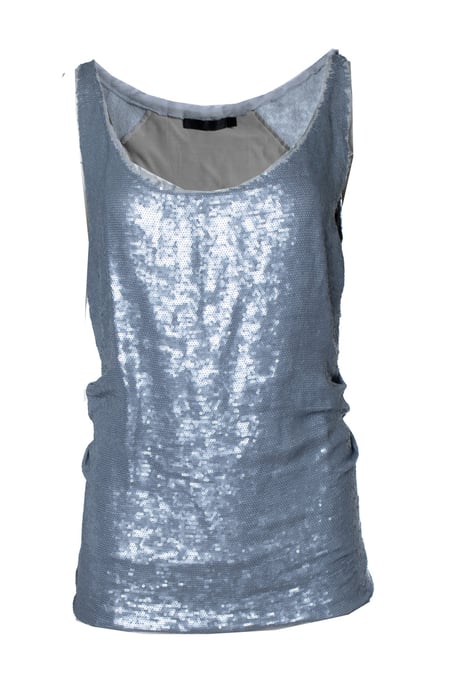 Donna Karan, graues, metallisch schimmerndes Paillettenoberteil - Image 1