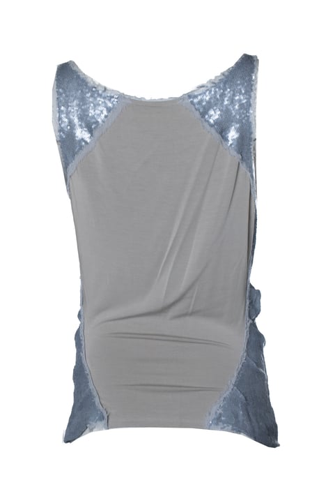 Donna Karan, graues, metallisch schimmerndes Paillettenoberteil - Image 2