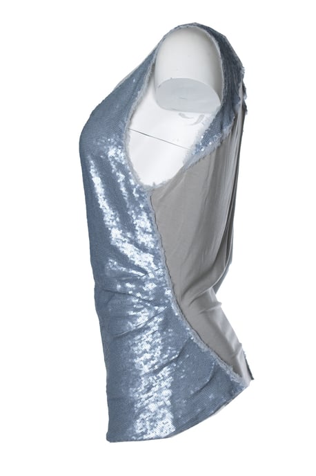 Donna Karan, graues, metallisch schimmerndes Paillettenoberteil - Image 3