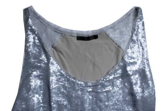 Donna Karan, graues, metallisch schimmerndes Paillettenoberteil - Image 5