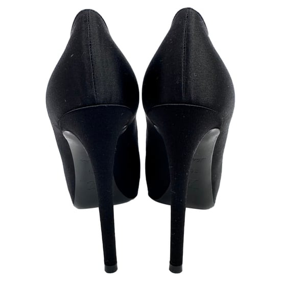 Louis Vuitton Peeptoe-Pumps mit Kristallverzierungen aus schwarzem Satin - Image 6