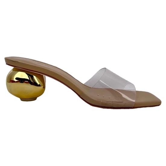 Cult Gaia Jila Blockabsatz-Sandalen mit transparentem Riemen aus beigem Leder - Image 1