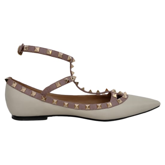 Valentino Garavani Rockstud Gitter Ballerinas aus weißem Leder - Image 1