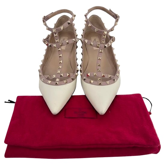 Valentino Garavani Rockstud Gitter Ballerinas aus weißem Leder - Image 3