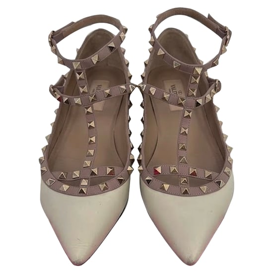 Valentino Garavani Rockstud Gitter Ballerinas aus weißem Leder - Image 5