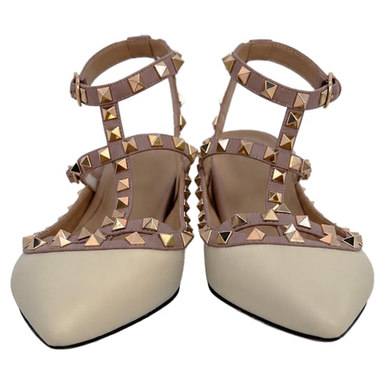 Valentino Garavani Rockstud Gitter Ballerinas aus weißem Leder - Image 6
