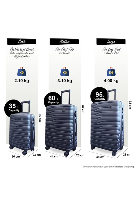 Hardshell Black 8 Wheel Luggage Case Bag Suitcase Set - Vespera - Image 3