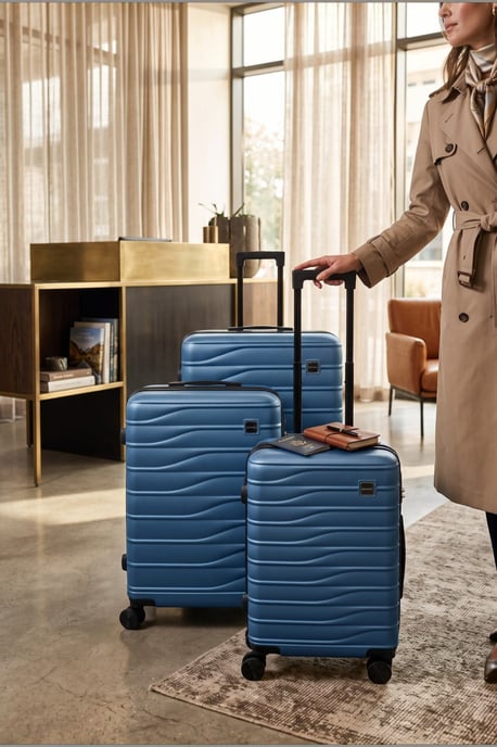 Hardshell Blue 8 Wheel Luggage Case Bag Suitcase Set - Vespera - Image 1
