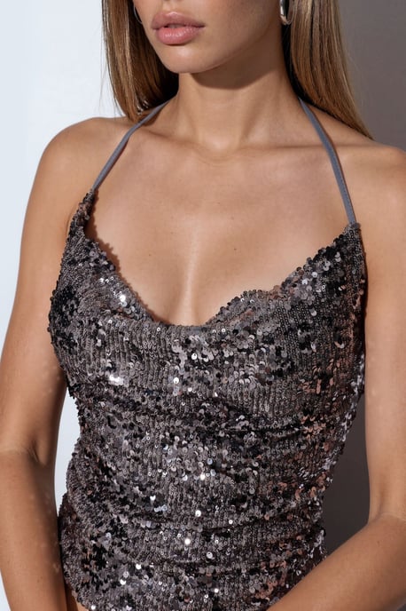 Pailletten Halterneck Cropped Bluse - Image 4