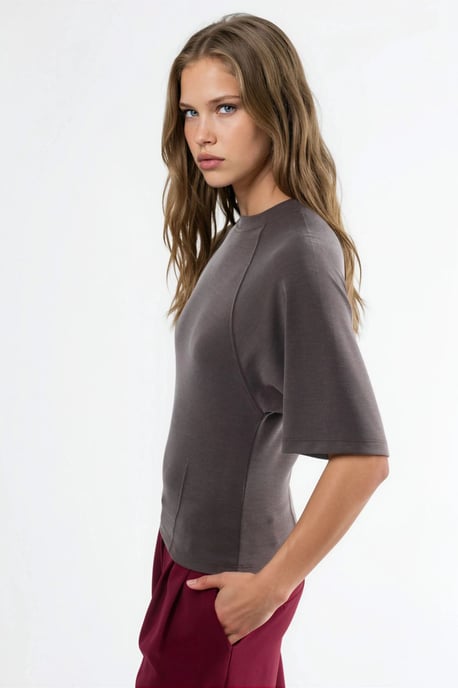 Rippstrick Crew Neck Kurzarmbluse - Image 2