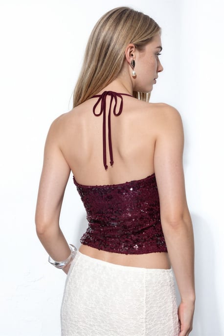 Pailletten Halterneck Cropped Bluse - Image 3