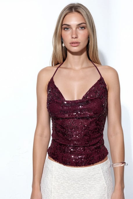 Pailletten Halterneck Cropped Bluse - Image 5