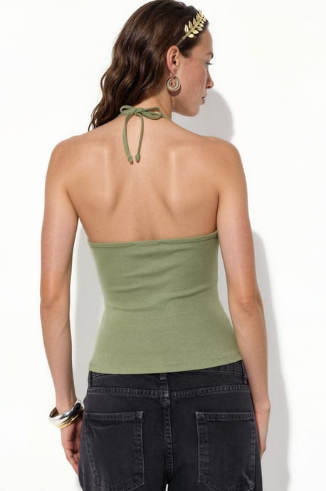 Busem Schlanke Passform Neckholder-Jerseybluse - Khaki - Image 3