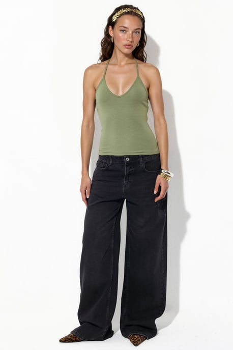 Busem Schlanke Passform Neckholder-Jerseybluse - Khaki - Image 4