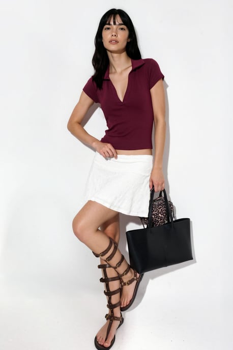 Rippenslim-Fit Polo-Bluse - Image 4
