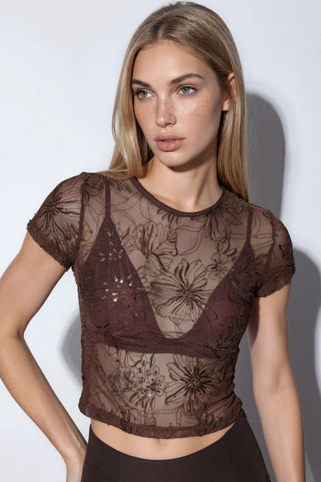 Blumige Pailletten-Bluse im Slim-Fit Schnitt - Image 1