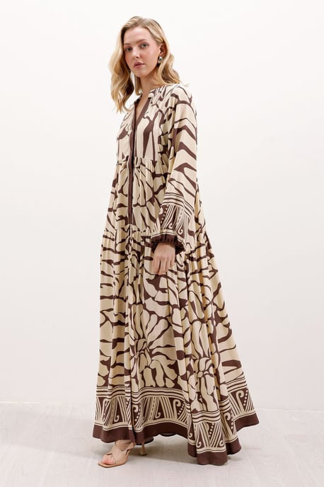 Gemustertes V-Ausschnitt Maxikleid - Image 1