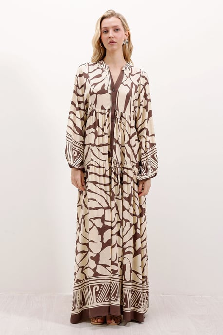 Gemustertes V-Ausschnitt Maxikleid - Image 2