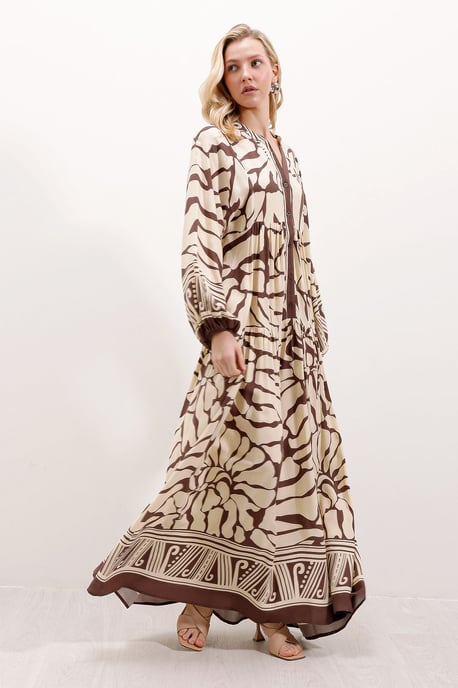 Gemustertes V-Ausschnitt Maxikleid - Image 3