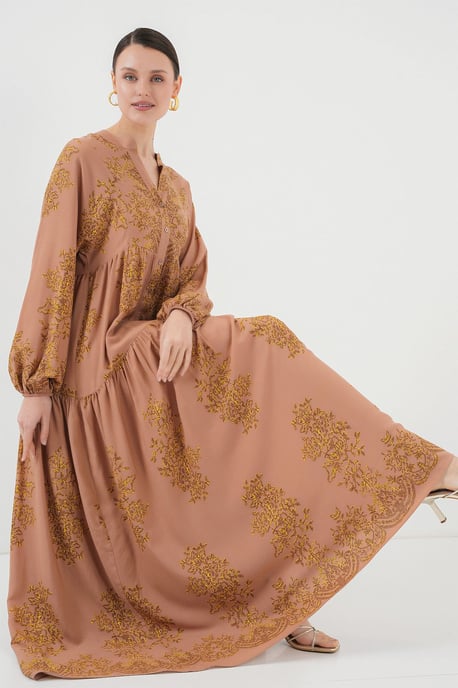 Gedrucktes V-Ausschnitt Maxikleid mit Knopfverschluss - Image 2