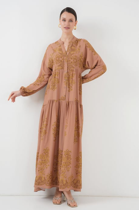 Gedrucktes V-Ausschnitt Maxikleid mit Knopfverschluss - Image 3