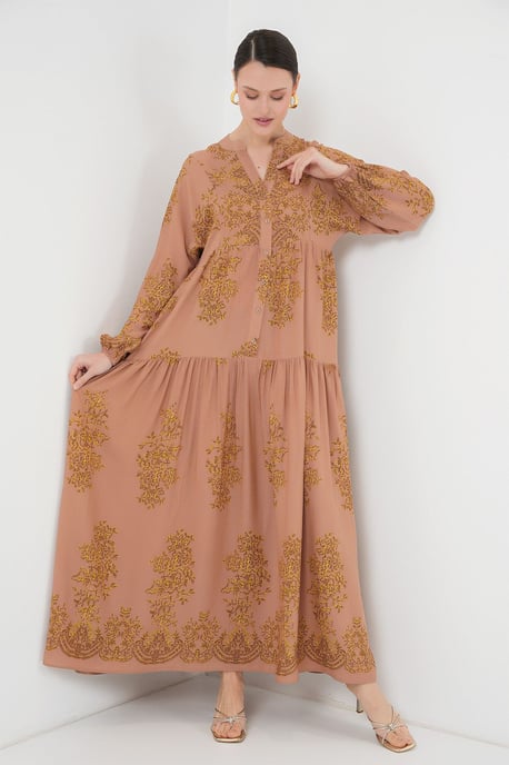 Gedrucktes V-Ausschnitt Maxikleid mit Knopfverschluss - Image 4
