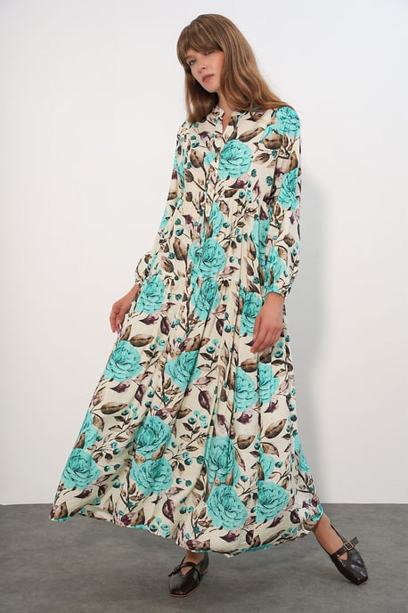 Blumiges Maxikleid mit Mandarinkragen - Image 2