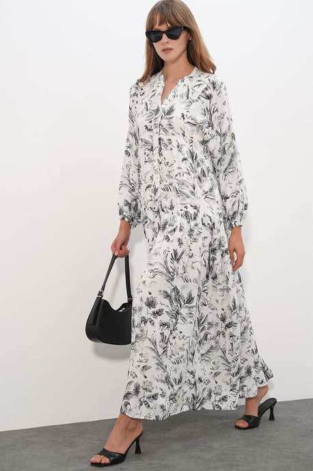 Gemustertes V-Ausschnitt Maxikleid - Image 1