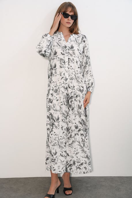 Gemustertes V-Ausschnitt Maxikleid - Image 2