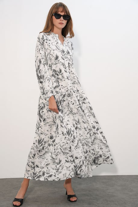 Gemustertes V-Ausschnitt Maxikleid - Image 3