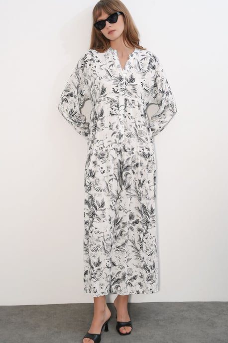 Gemustertes V-Ausschnitt Maxikleid - Image 4