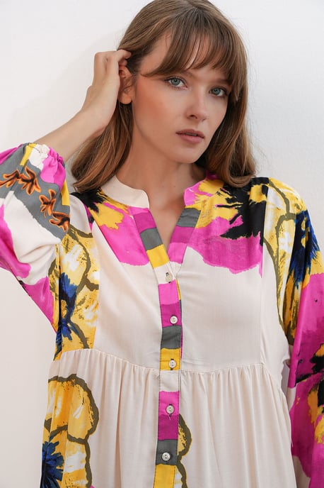 Gemustertes V-Ausschnitt Maxikleid - Image 5