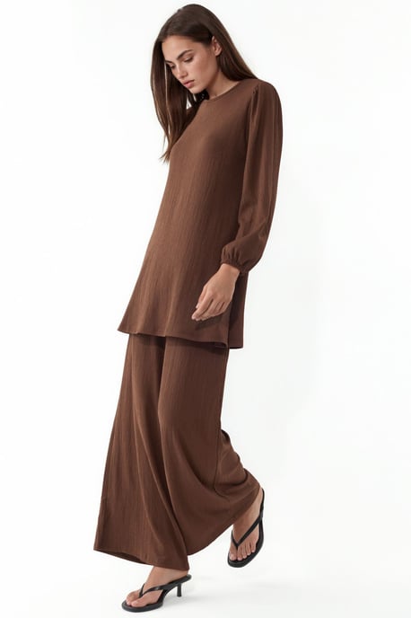 Texturierte Langarm-Tunika und weite Hose Set - Image 2