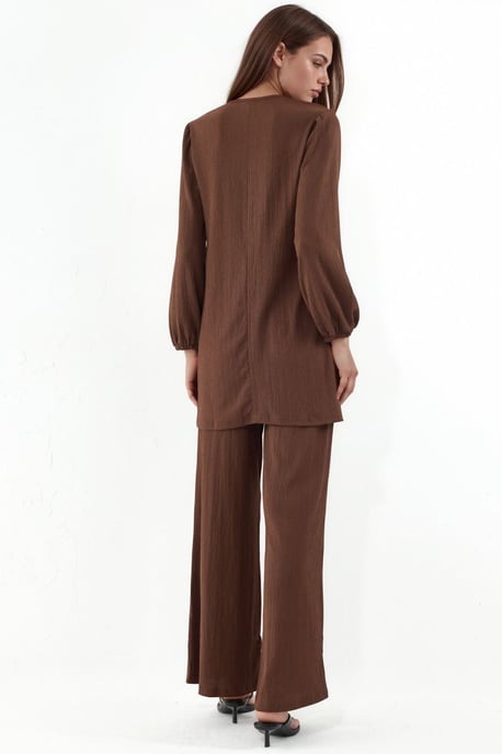 Texturierte Langarm-Tunika und weite Hose Set - Image 3