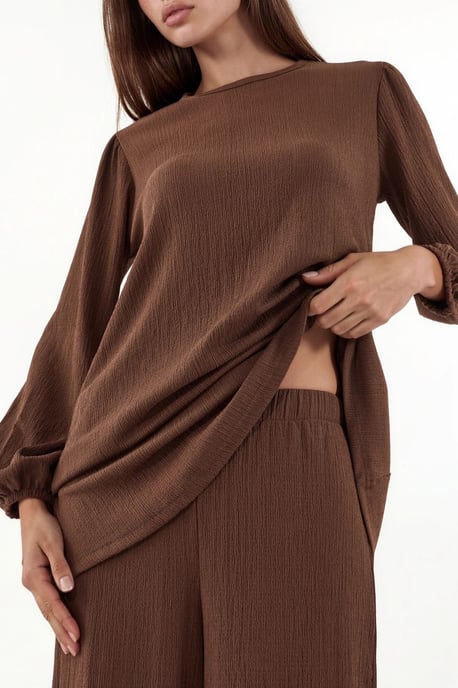 Texturierte Langarm-Tunika und weite Hose Set - Image 4