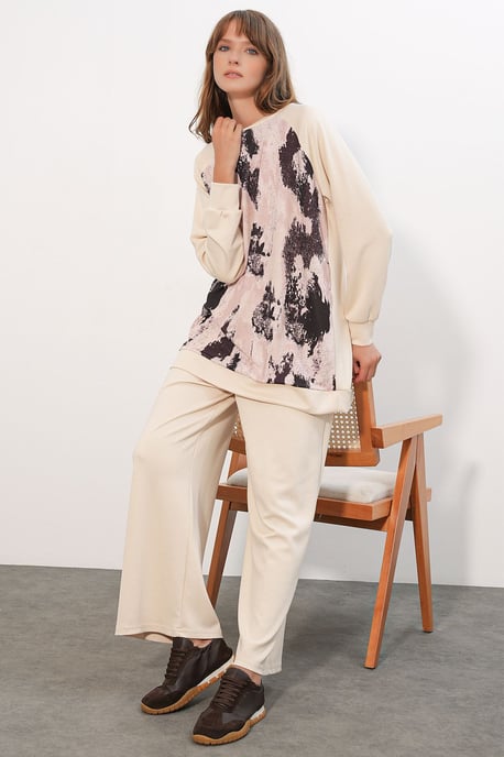 Oversize Tunika mit abstraktem Print und Hose Set - Image 3