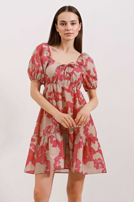 Quadratisch ausgeschnittenes A-Linien Mini-Kleid mit Schleife - Image 1