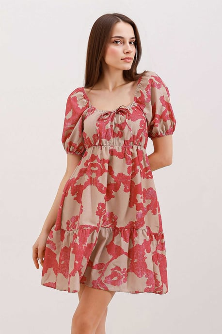 Quadratisch ausgeschnittenes A-Linien Mini-Kleid mit Schleife - Image 3