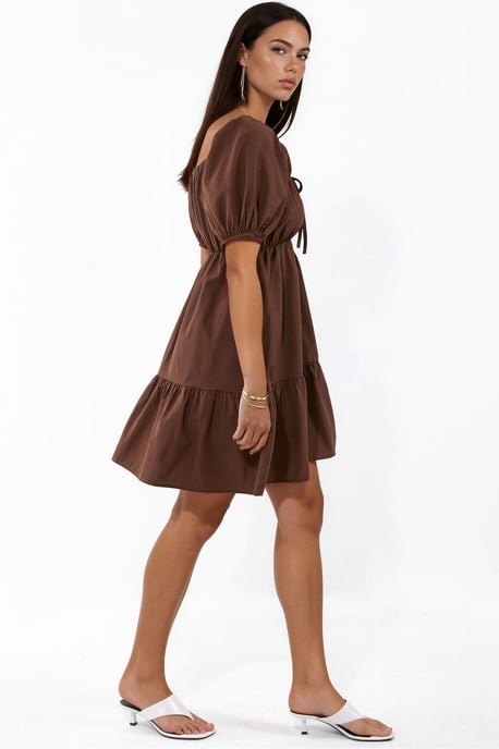 Quadratisch ausgeschnittenes A-Linien Mini-Kleid mit Schleife - Image 2