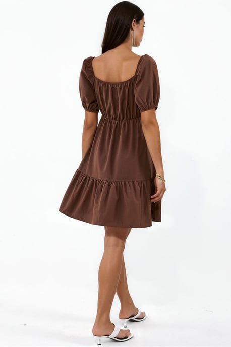 Quadratisch ausgeschnittenes A-Linien Mini-Kleid mit Schleife - Image 3