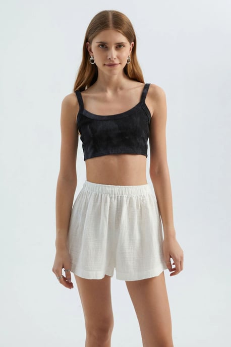 Leinen Hohe Taille Elastische Bund Shorts - Image 1