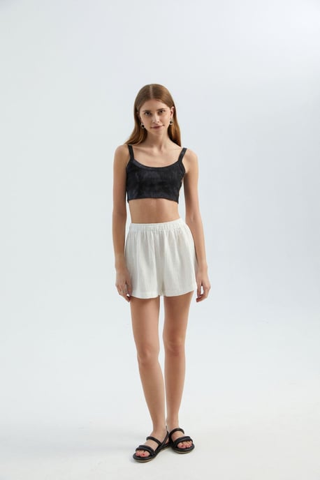 Leinen Hohe Taille Elastische Bund Shorts - Image 5