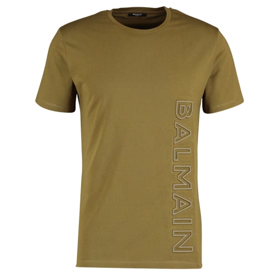 Balmain-T-Shirt mit Relief-Logo in Khaki - Image 1