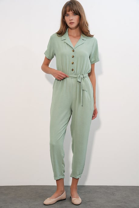 Einfarbiger Woven Overall mit Kragen und Schleifendetail - Image 2