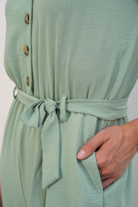 Einfarbiger Woven Overall mit Kragen und Schleifendetail - Image 3