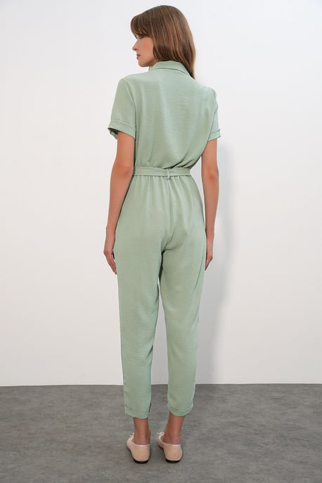 Einfarbiger Woven Overall mit Kragen und Schleifendetail - Image 4